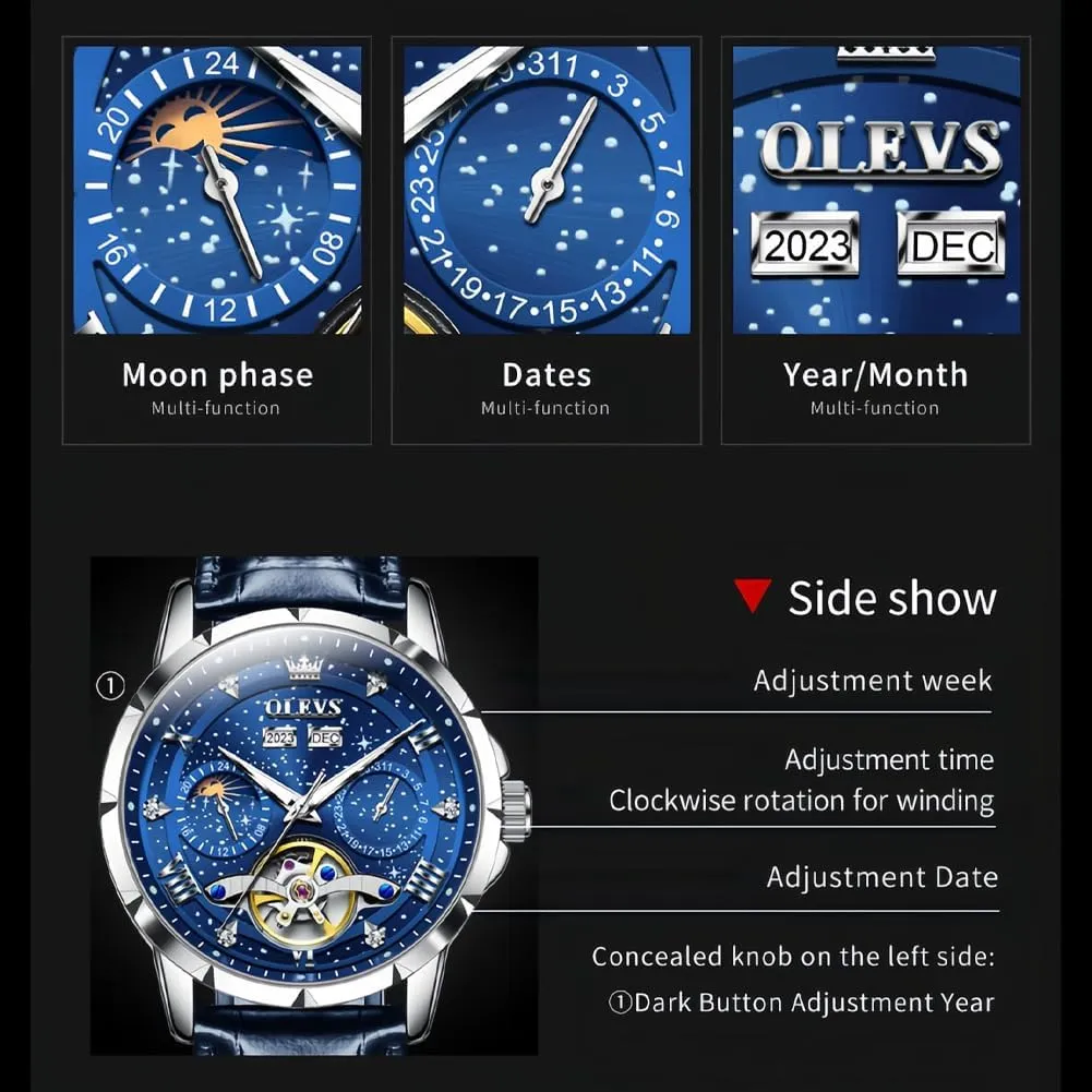 Watch Waterproof Luminous OLEVS Mens telephone unevenly faction deplore kinetic Automatic Watches Self-Winding Starry Sky Diamond Skeleton Luxury Wrist 