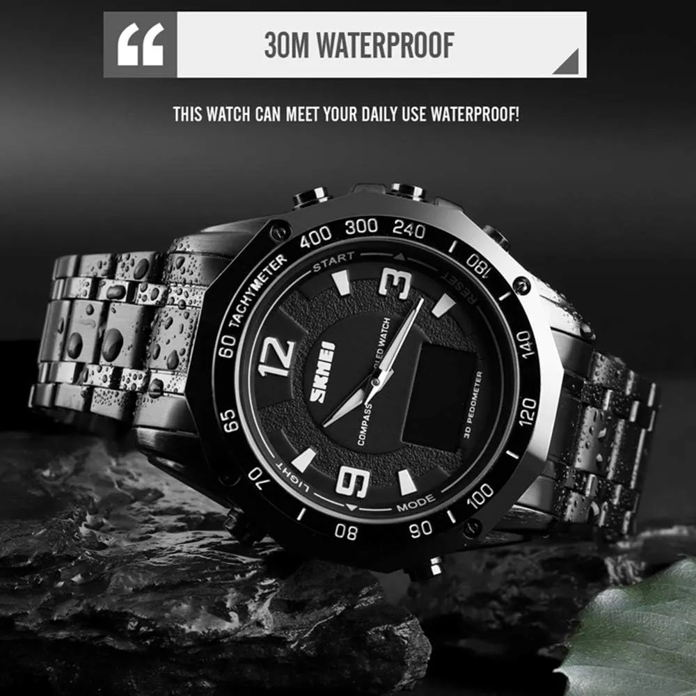 Watch, Waterproof Military Analog Digital Watches with LED Multi Time Chronograph, Stainless Steel Business Watches for Men Gosasa recycle Unisex Wrist 