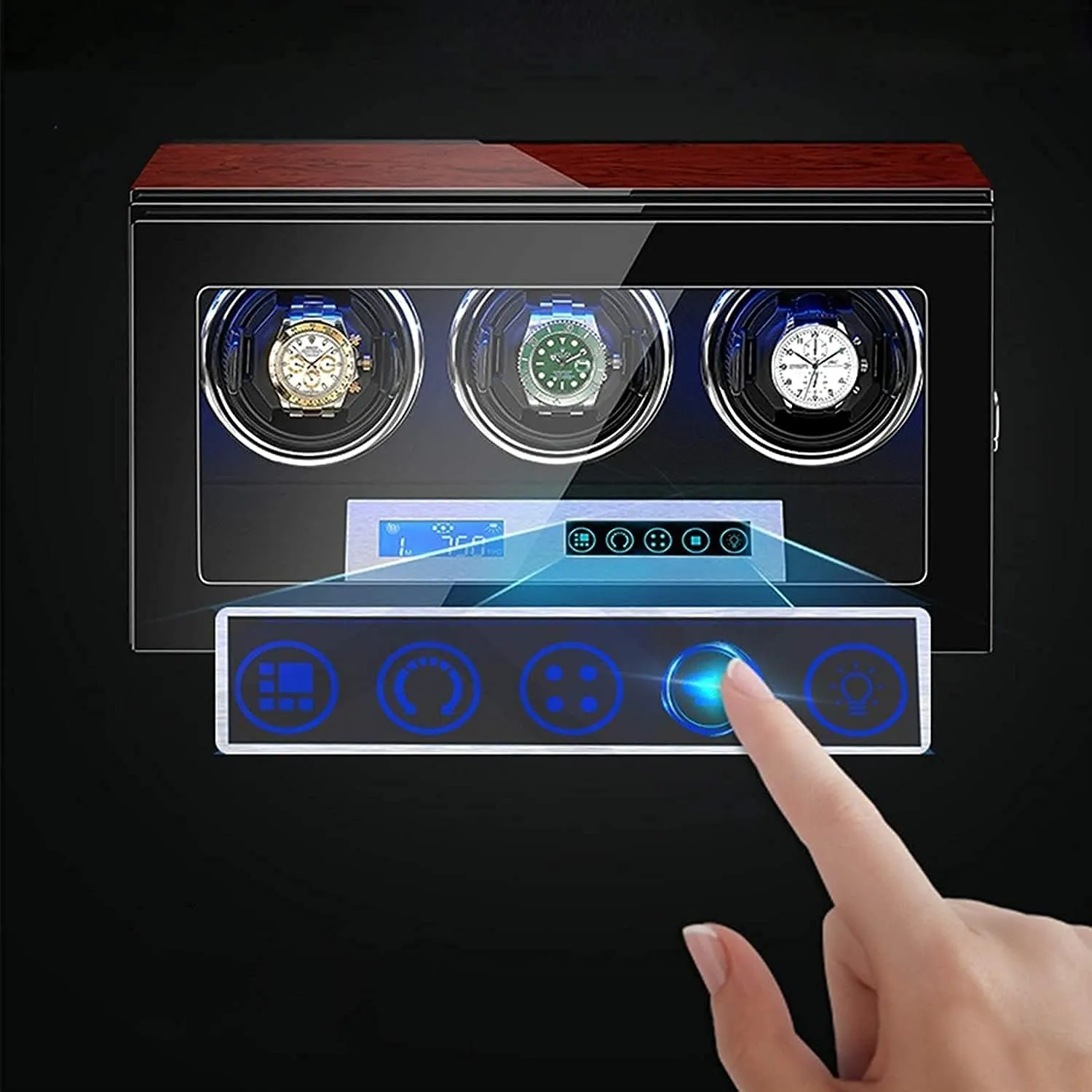 Watch Winder 3 Watch Winder Box Piano Finish LCD revolt orbital Touch Display Sn Adjustable Watch Pillows Led Illumination Classic Automatic 