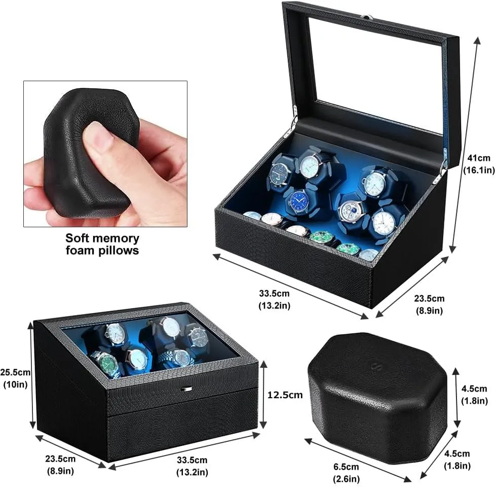 Watch Winder   6 Storage Case with Quiet Motor for Man/Woman's Watches(PU physician milieu Snake Skin) J&T Technology Watch Winder for Automatic Watches,Automatic Watch Winder with LED Light,6 