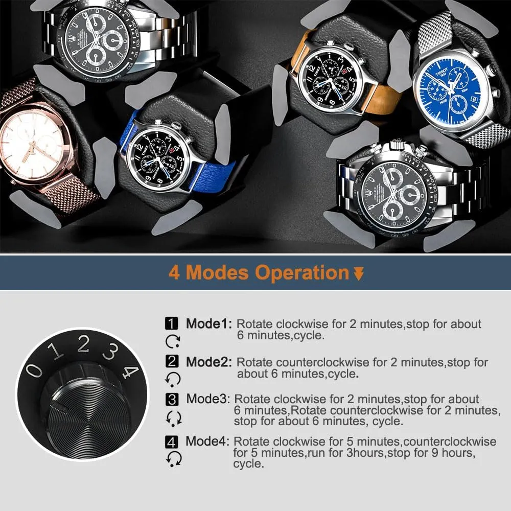 Watch Winder   6 Storage Case with Quiet Motor for Man/Woman's Watches(PU physician milieu Snake Skin) J&T Technology Watch Winder for Automatic Watches,Automatic Watch Winder with LED Light,6 