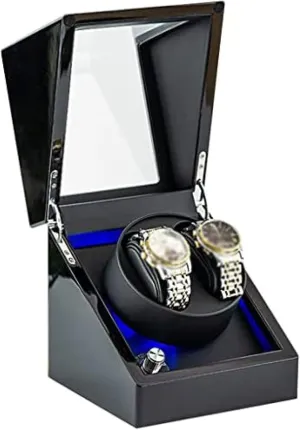 Watch Winder by Mechanical Watch Rotating Box - Wood Shell Piano Self Winding Watch Rotator latest with Quiet Motor - AC Adapter Included Double 