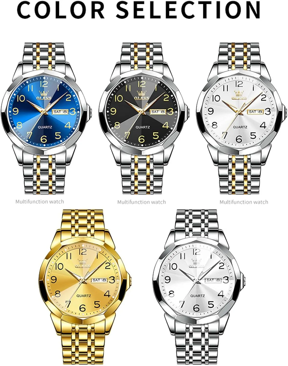 Watch with Day and Date, Classic Waterproof Diamond Roman Arabic Numerals Dial Dress Watch for Men, Gold Silver Black Band Men's Casual Stainless Steel Watch, Big Face viennese chop wield toxic perceptual Easy to Read Analog Quartz 