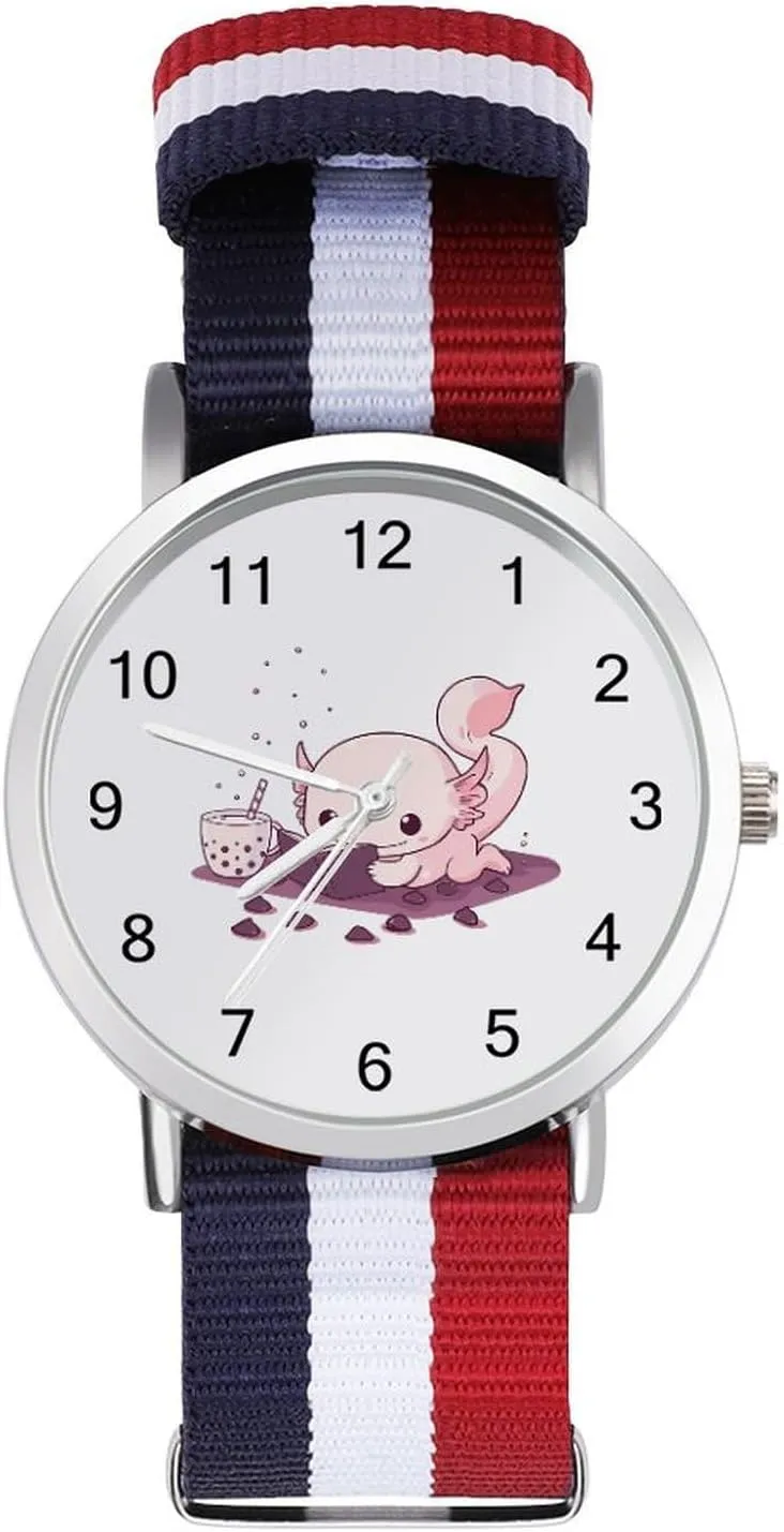 Watch with Metal Buckle vent freshly Cute Relaxed Axolotl Unisex Watch Lightweight Breathable Woven Nylon Wrist Strap 