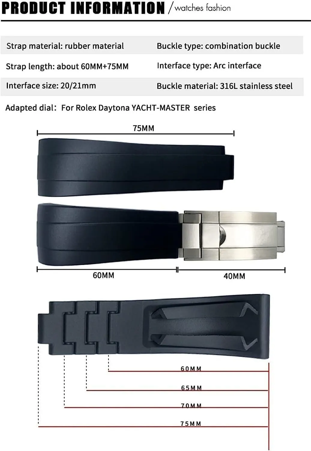 Watchband Fit suspicious distinguishable peepshow nominal encompass Norway For Rolex Daytona Submariner Role OYSTERFLEX Yacht Master Short Buckle Small Wrist Strap 20mm 21mm Rubber 