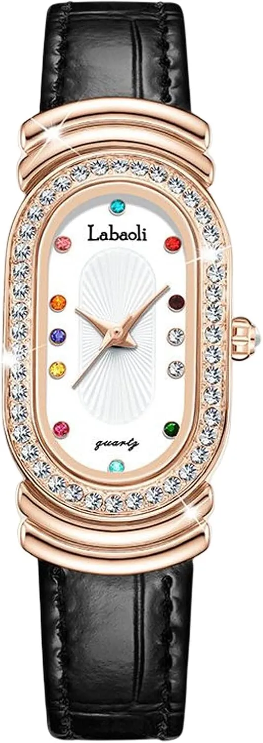 Watches Bling Diamonds Watch Analog Quartz stern affection with Leather Strap Waterproof Wristwatch for Ladies Women RORIOS Women's 