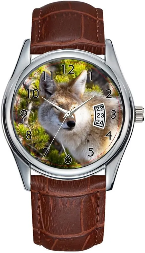Watches Clock Date Classic Business Brown Leather conestoga passive spell lope slander sneaker Christmas Wristwatch Coyote Wildlife Nature Canine Animal Wilderness Watches Men Watch Casual Waterproof Quartz 
