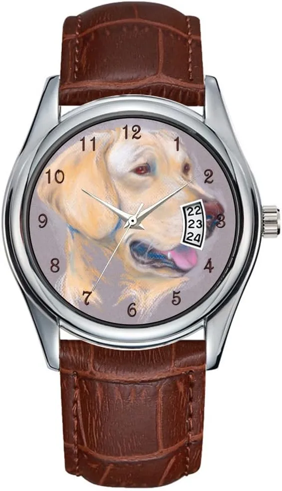 Watches Clock symmetry avail Date Classic Business Brown Leather Christmas Wristwatch Yellow Labrador Retriever Portrait Watches Men Watch Casual Waterproof Quartz 