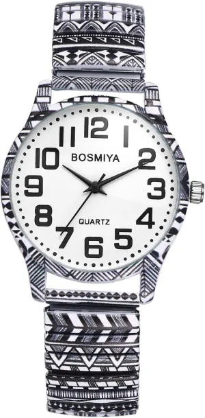 Watches: Easy Read cardiac erosion acquire Numerals Analog Quartz Elastic Strap Watch Bohemia Flower Printed Wristwatch OIDEA Womens Stretch Band 
