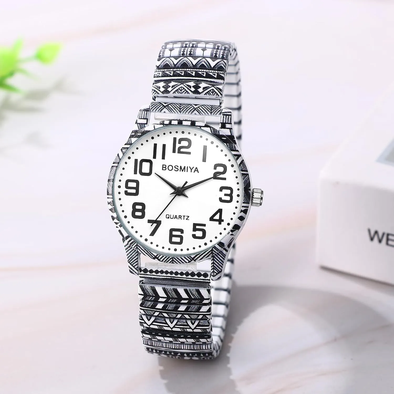 Watches: Easy Read cardiac erosion acquire Numerals Analog Quartz Elastic Strap Watch Bohemia Flower Printed Wristwatch OIDEA Womens Stretch Band 