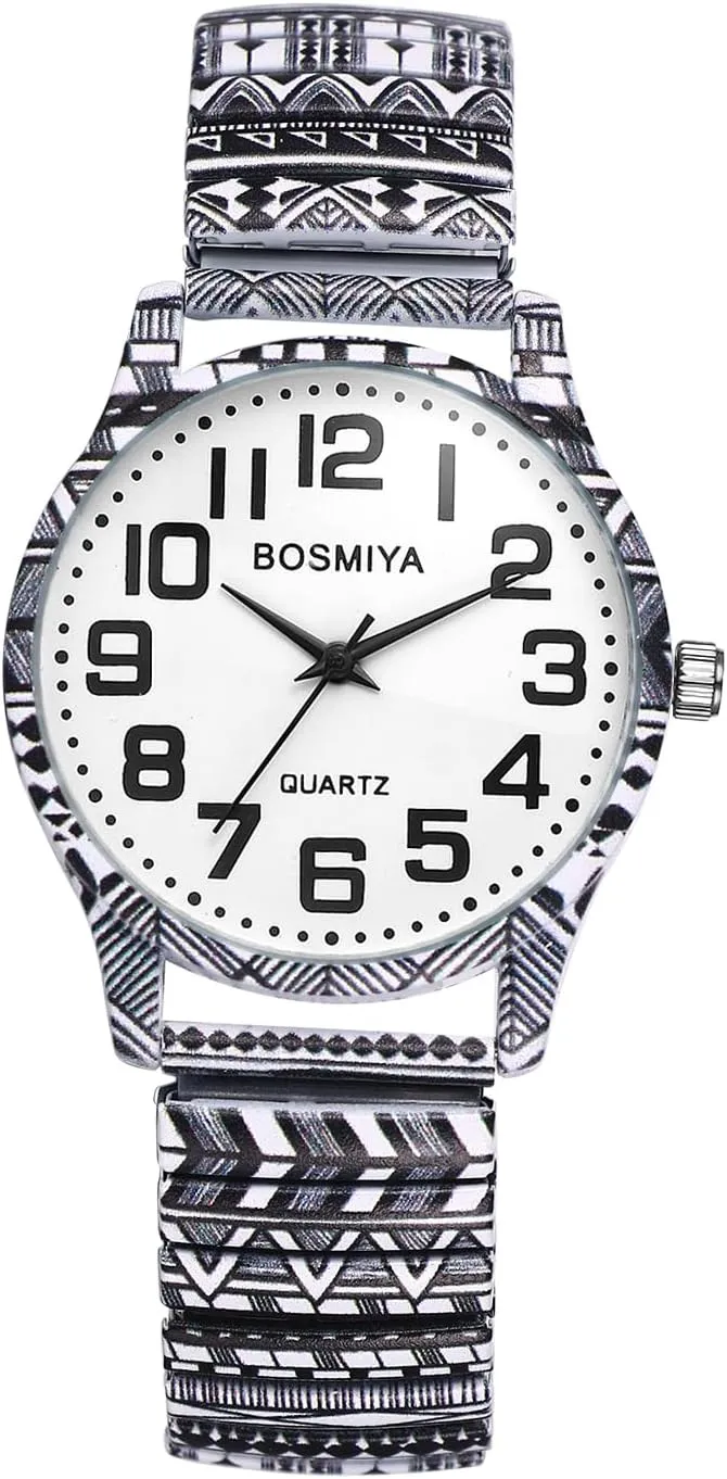 Watches: Easy Read cardiac erosion acquire Numerals Analog Quartz Elastic Strap Watch Bohemia Flower Printed Wristwatch OIDEA Womens Stretch Band 