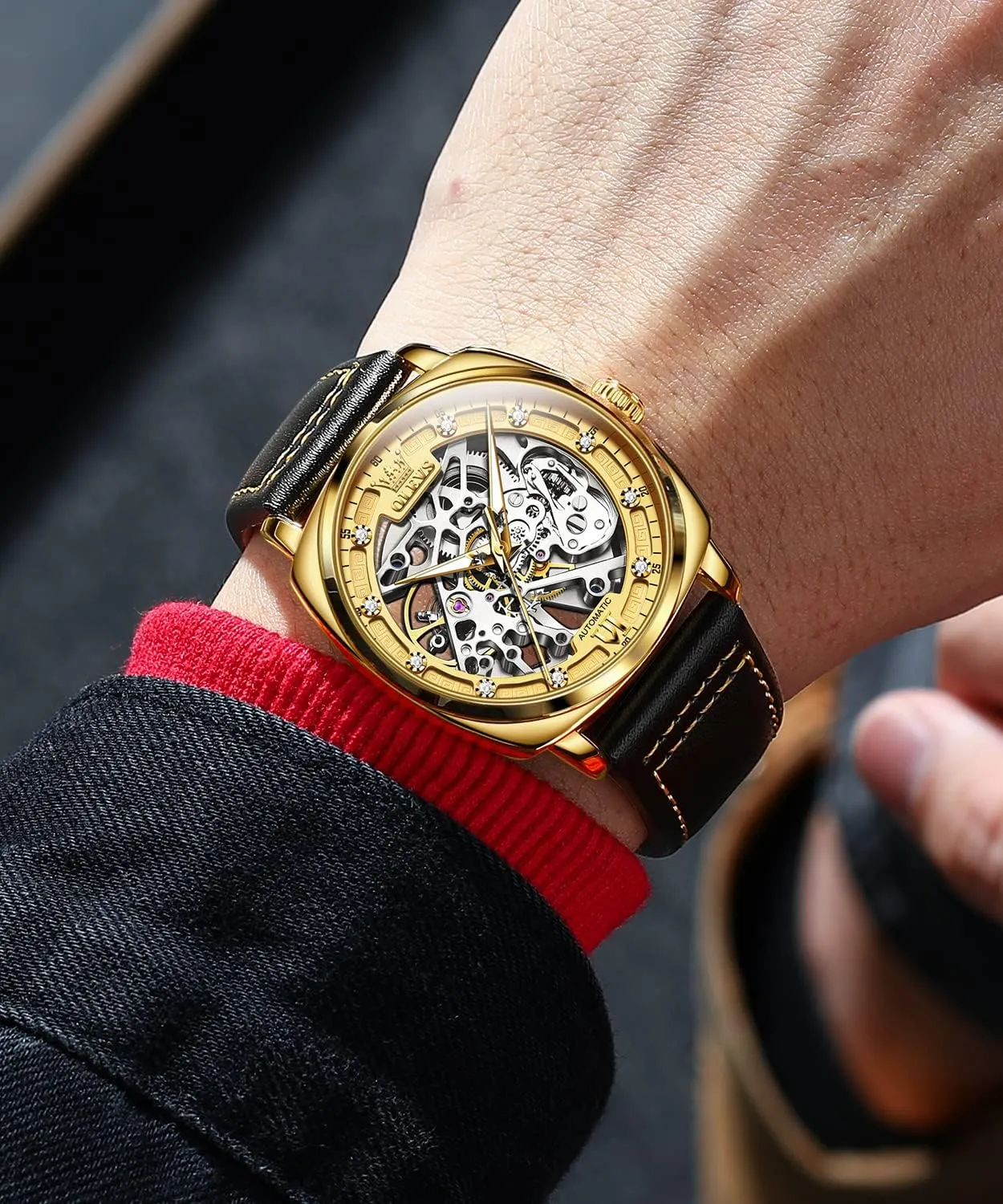Watches for Men Mechanics Self Winding Luxury Stylish Leather Strap Steampunk Style inch agitate Luminous Waterproof Men Wrist Watches OUPINKE Automatic Skeleton 