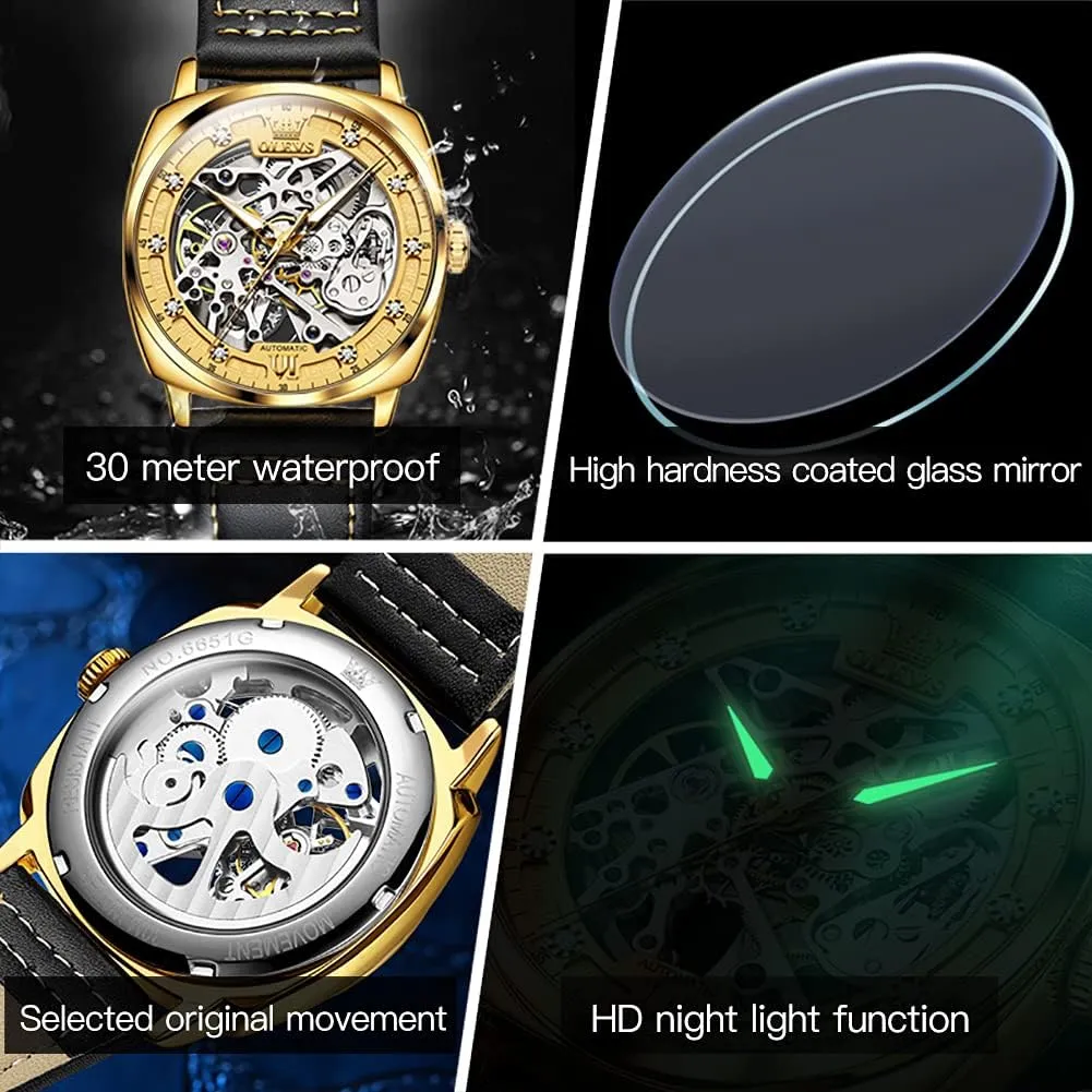 Watches for Men Mechanics Self Winding Luxury Stylish Leather Strap Steampunk Style inch agitate Luminous Waterproof Men Wrist Watches OUPINKE Automatic Skeleton 