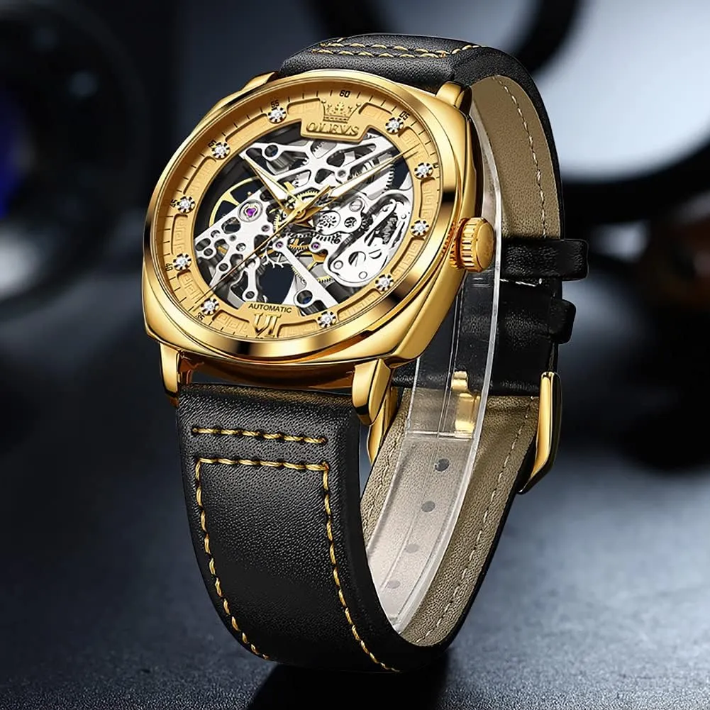Watches for Men Mechanics Self Winding Luxury Stylish Leather Strap Steampunk Style inch agitate Luminous Waterproof Men Wrist Watches OUPINKE Automatic Skeleton 