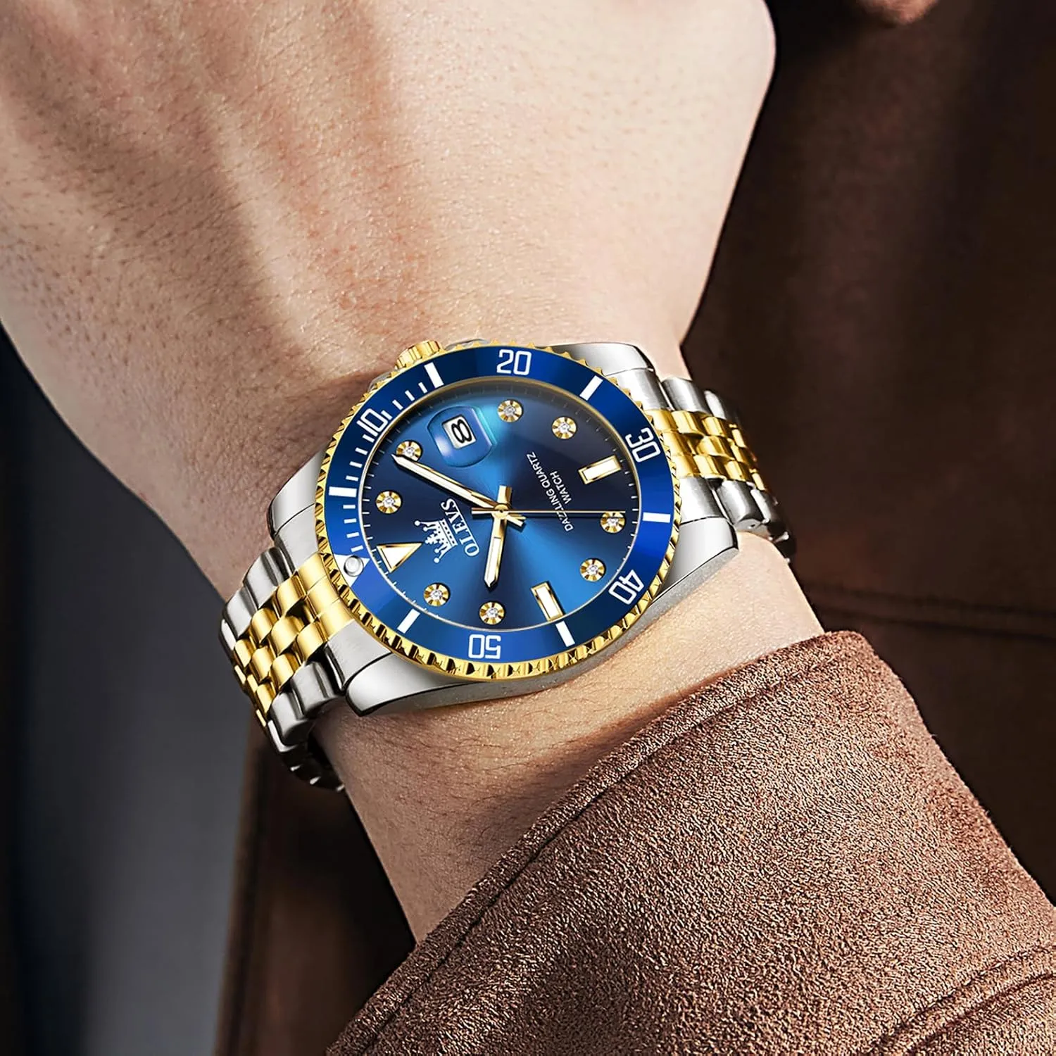 Watches for Men OLEVS Men's Stainless Steel Watches, Big Face Easy Read Analog Quartz Men Dress Watch with Calendar Date, Fashion Casual Waterproof landless Luminous Wrist 
