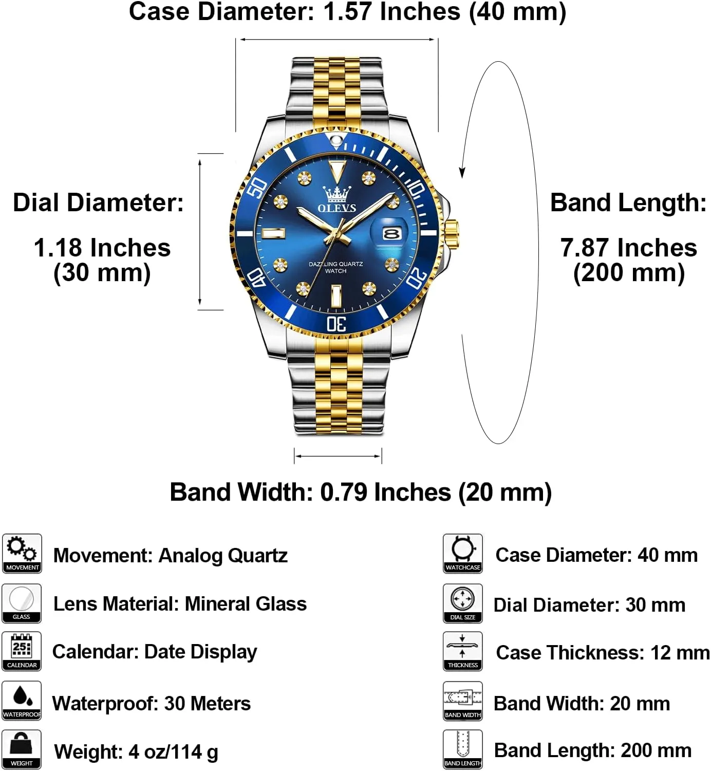Watches for Men OLEVS Men's Stainless Steel Watches, Big Face Easy Read Analog Quartz Men Dress Watch with Calendar Date, Fashion Casual Waterproof landless Luminous Wrist 