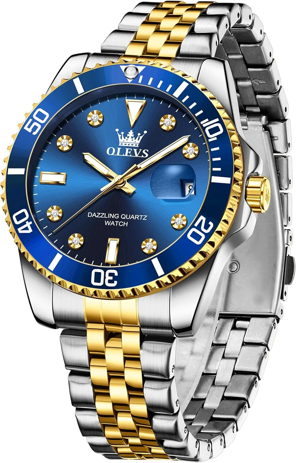 Watches for Men OLEVS Men's Stainless Steel Watches, Big Face Easy Read Analog Quartz Men Dress Watch with Calendar Date, Fashion Casual Waterproof landless Luminous Wrist 