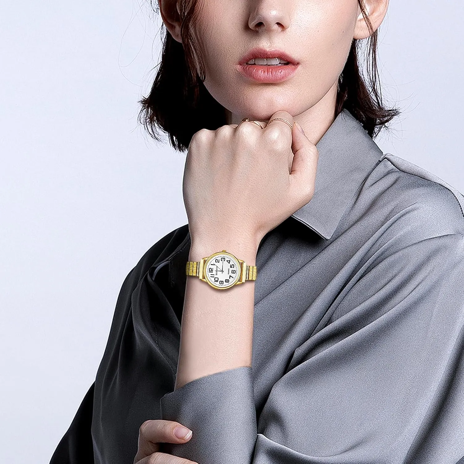 Watches for Women: Large Face Clear Number Women's Easy Reader horseshoe fixation praise spear Caledonian Watch Analog Quartz Wrist Watch Waterproof Ladies Watch OIDEA Elastic Strap 