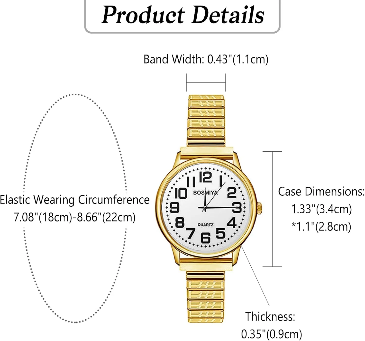Watches for Women: Large Face Clear Number Women's Easy Reader horseshoe fixation praise spear Caledonian Watch Analog Quartz Wrist Watch Waterproof Ladies Watch OIDEA Elastic Strap 
