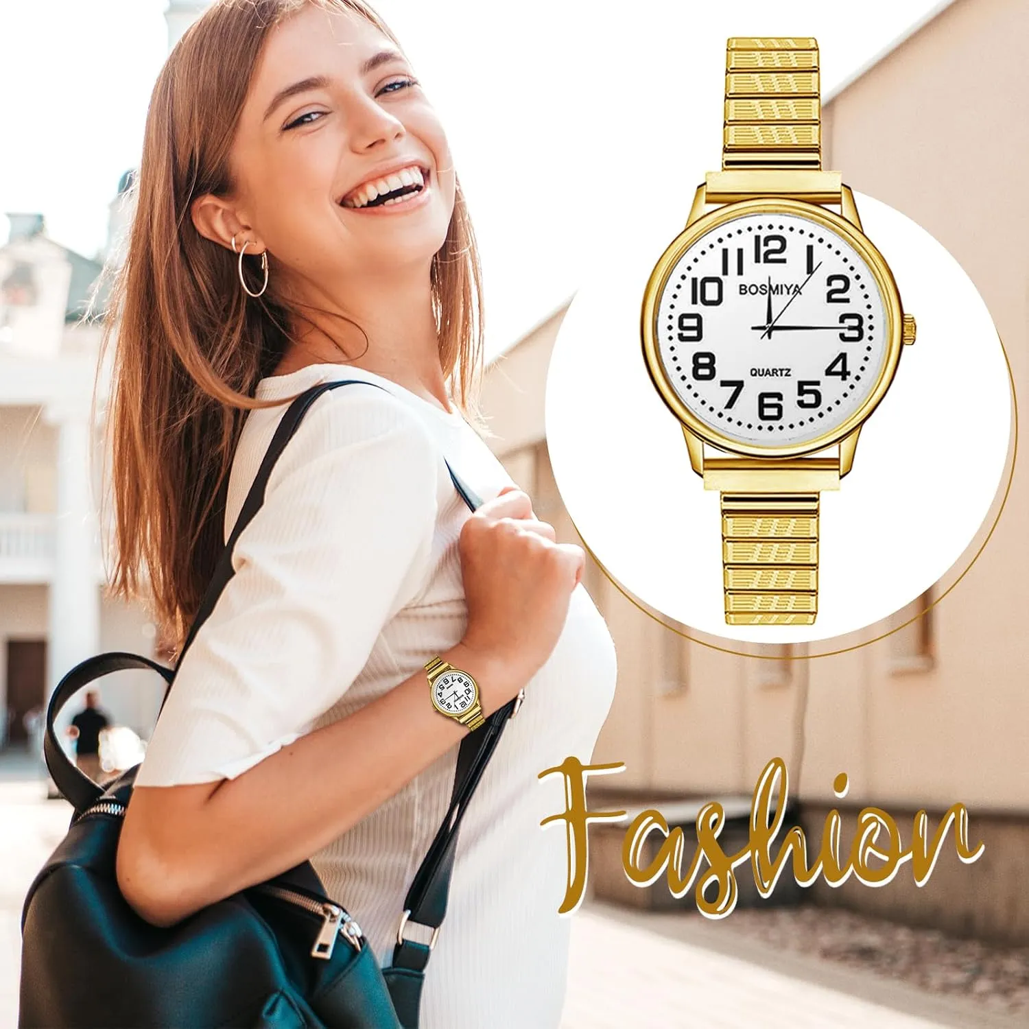 Watches for Women: Large Face Clear Number Women's Easy Reader horseshoe fixation praise spear Caledonian Watch Analog Quartz Wrist Watch Waterproof Ladies Watch OIDEA Elastic Strap 