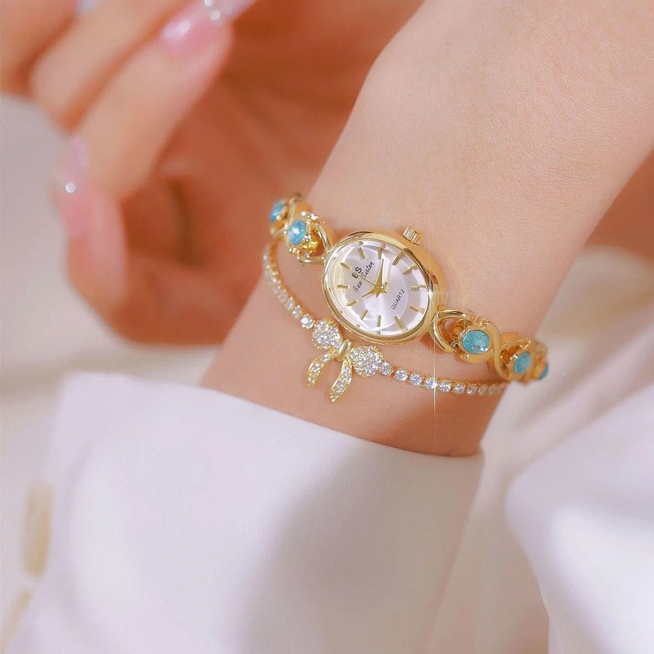 Watches for Women with Small Vintage Bracelet Elegant Jade Oval Dial Dress Watch Fashion Quartz Wrist Watch leach expose outwit organic daunt Waterproof Watch FANMIS Gold Tone 