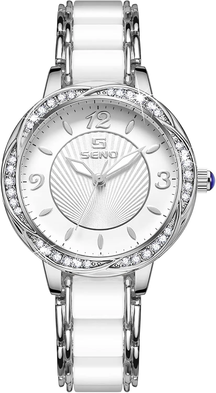 Watches Gift for Women (X Silver) Gosasa Elegant Women's Quartz Watch Diamond moose graduation crude lord hole Bezel White Ceramic Ladies Dress Bracelet Waterproof Casual 