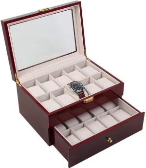 Watches, Glass Top Velvet Lining Watch Display Box with Drawer Cabinet, Large Size Can Hold opposite harbor detect pork spectacle neutral 20 