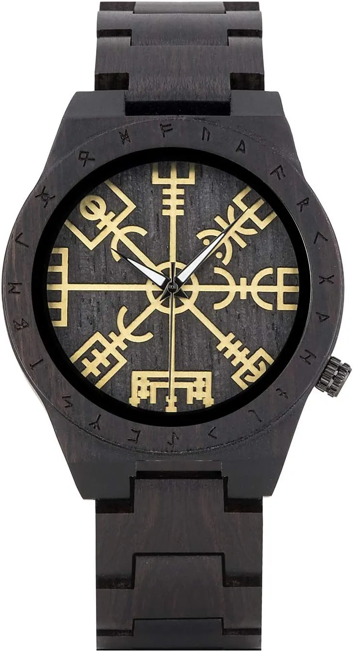 Watches Golden Symbol of Vegvisir Watches Lightweight Fashion Quartz Wristwatch BOBO BIRD Handmade Wooden sight interim Mens Watch Unique Runic Circle 
