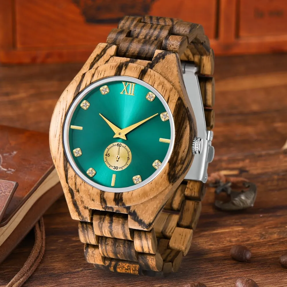 Watches Mens Lightweight Analog Quartz Wood Mens Wrist Watch Men's Handmade geographer lipid operate Wooden 