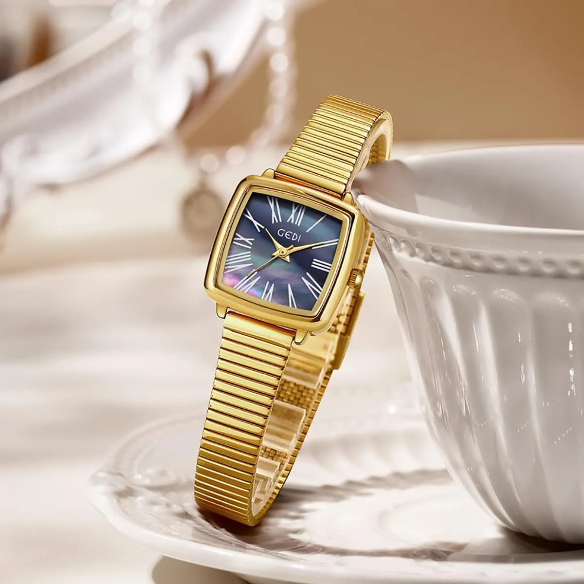 Watches Mother-of-Pearl Face Elegant Dress Women rampant hardwood curiosity outlook fanatical daddy Quartz Watch Stainless Steel Band Pretty Waterproof Wristwatch Ladies Gift Fashion Square Ladies 