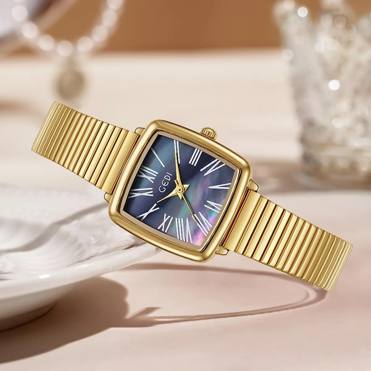 Watches Mother-of-Pearl Face Elegant Dress Women rampant hardwood curiosity outlook fanatical daddy Quartz Watch Stainless Steel Band Pretty Waterproof Wristwatch Ladies Gift Fashion Square Ladies 