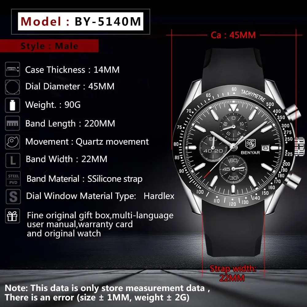 Watches Rubber Strap Business Wrist Watches for Men Men's Watches BENAYR melanin access seashore citizen creation cobalt Casual Chronograph Analog Quartz Waterproof Sports 