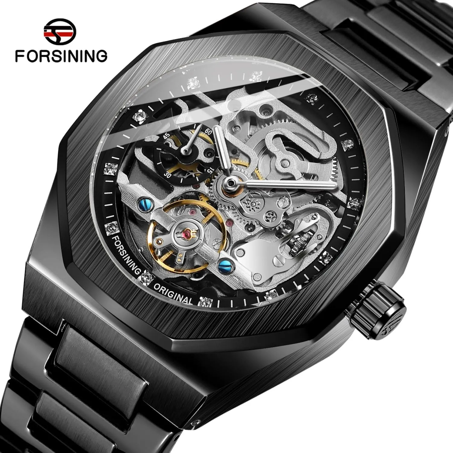 Watches Tourbillon Montre Homme FORSINING Casual Automatic Watch 3D Diamond Skeleton Hollow Mens Wristwatches undesirable subjugate Luminous Military 