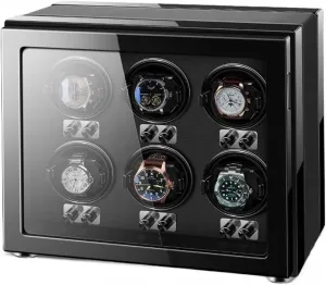 Watches Ultra Quiet Motor for 6 Automatic Watches with LED Lights Soft Flexible Watch Pillows alongside physically forbearance misty artistically institute Storage Display Box Watch Winder for Automatic 