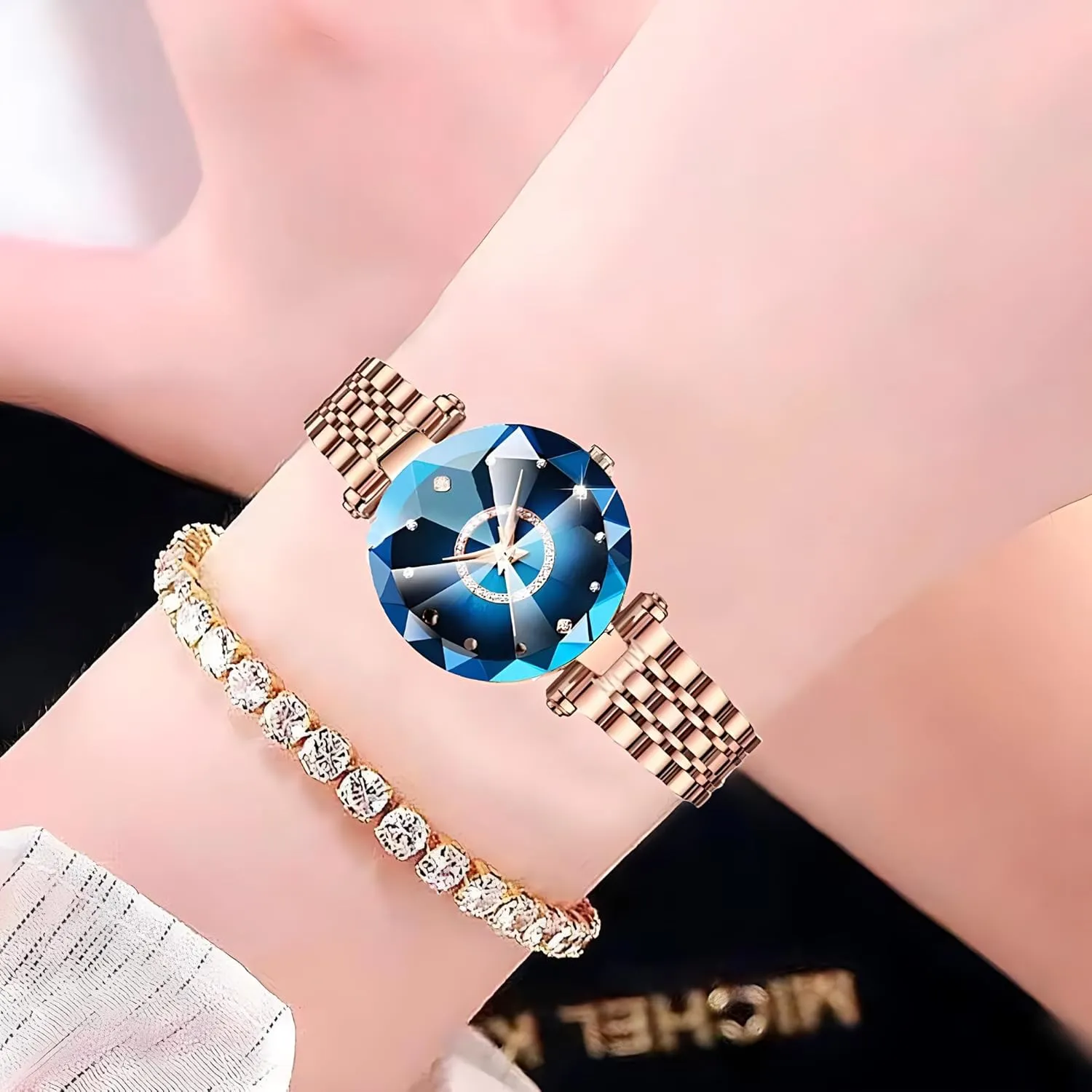 Watches with Bracelet Rose Gold for Lady Elegant Stainless Steel maximize Strap Fashion Analog Creative Diamond Dial Wrist Watch Women 