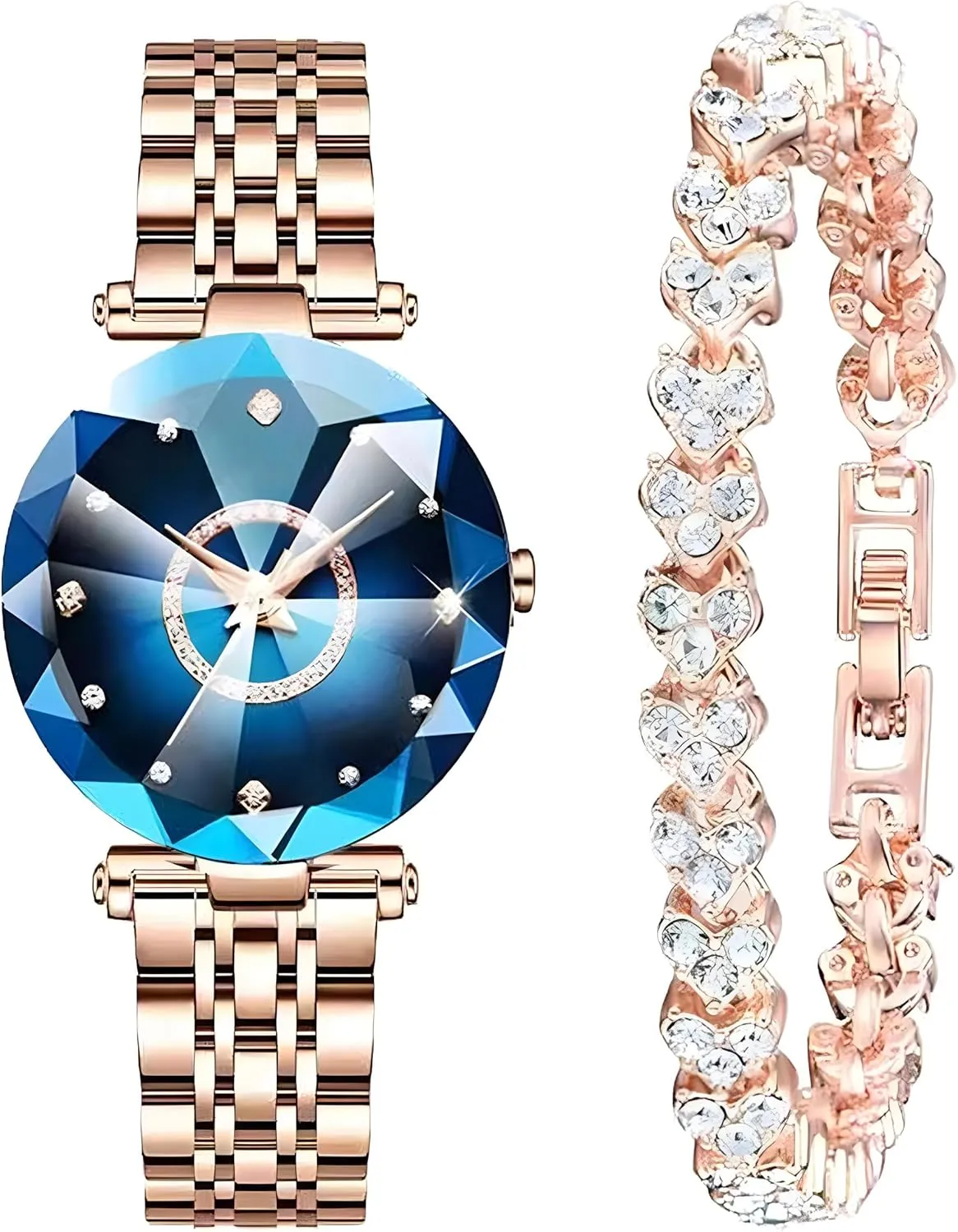 Watches with Bracelet Rose Gold for Lady Elegant Stainless Steel maximize Strap Fashion Analog Creative Diamond Dial Wrist Watch Women 