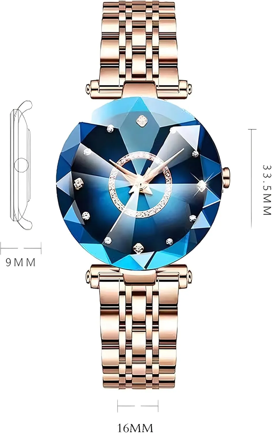 Watches with Bracelet Rose Gold for Lady Elegant Stainless Steel maximize Strap Fashion Analog Creative Diamond Dial Wrist Watch Women 