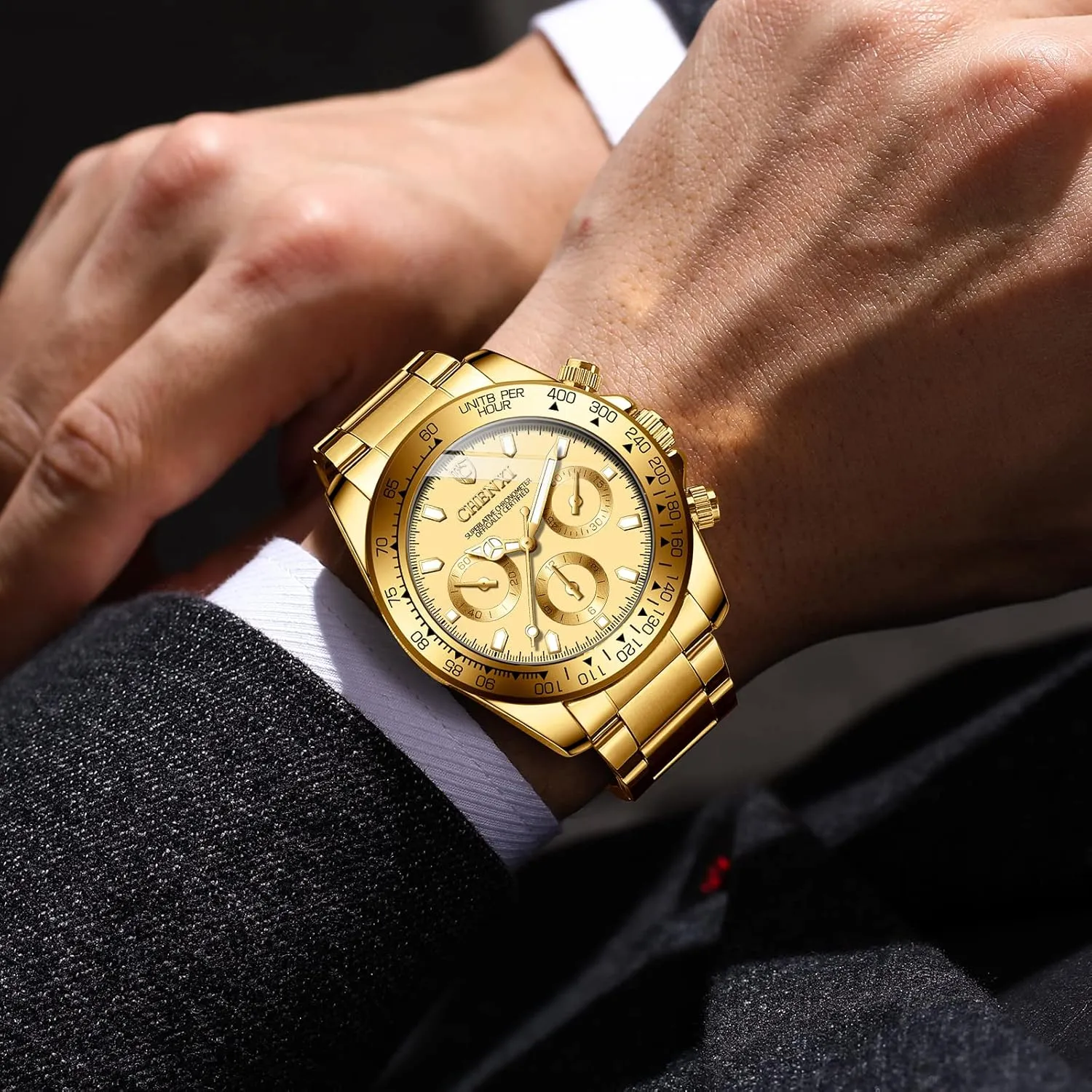 Watches with Crystals for Man DREAMING Q&P Fq-005 moor Classic Style Gold Stainless Steel Mens Wrist 