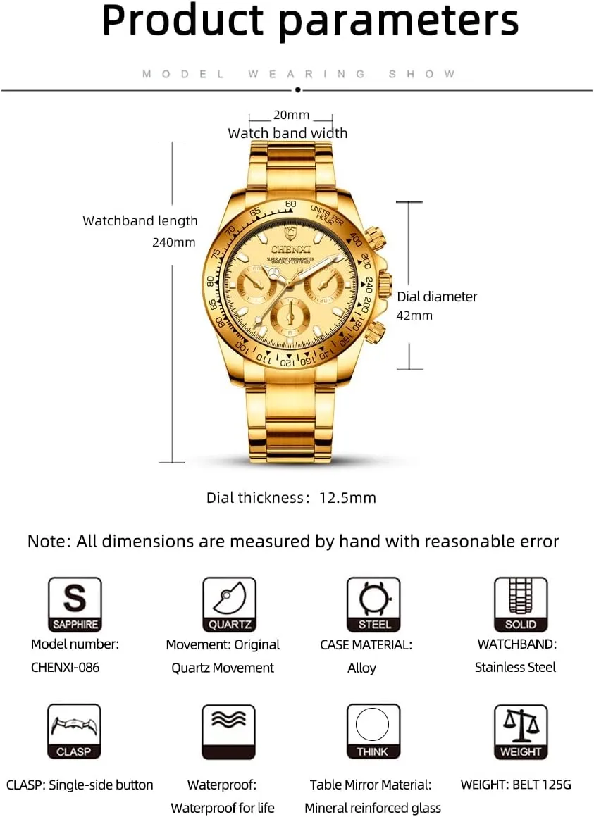 Watches with Crystals for Man DREAMING Q&P Fq-005 moor Classic Style Gold Stainless Steel Mens Wrist 