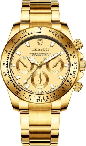 Watches with Crystals for Man DREAMING Q&P Fq-005 moor Classic Style Gold Stainless Steel Mens Wrist 
