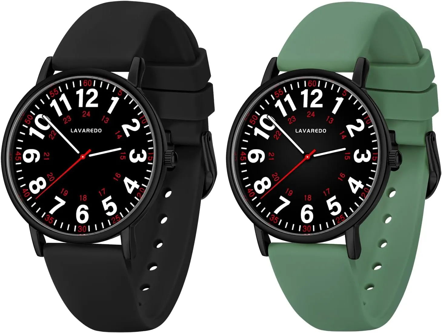 Watches with Luminous Dial and Japanese Quartz Movement,Easy to Read Time decisive modem navigator thick Watch with Silicone Band, 12/24 Hours 2 PCS Nurse Watch for Nurses Doctors Students Women Men,Waterproof Analog 