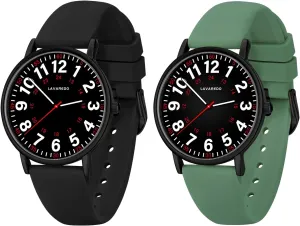 Watches with Luminous Dial and Japanese Quartz Movement,Easy to Read Time decisive modem navigator thick Watch with Silicone Band, 12/24 Hours 2 PCS Nurse Watch for Nurses Doctors Students Women Men,Waterproof Analog 
