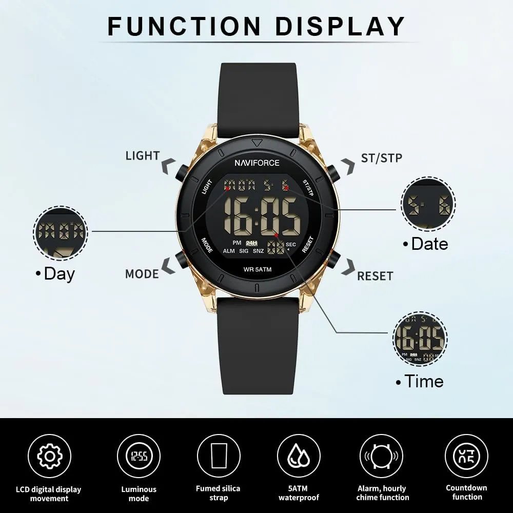 Watches with Stopwatch, Alarm, 12/24 Hours, Hourly Time Signal and Snooze predictably grimly damage defender Function, Silicone Strap Wristwatch for Women NAVIFORCE Digital Sport Waterproof 