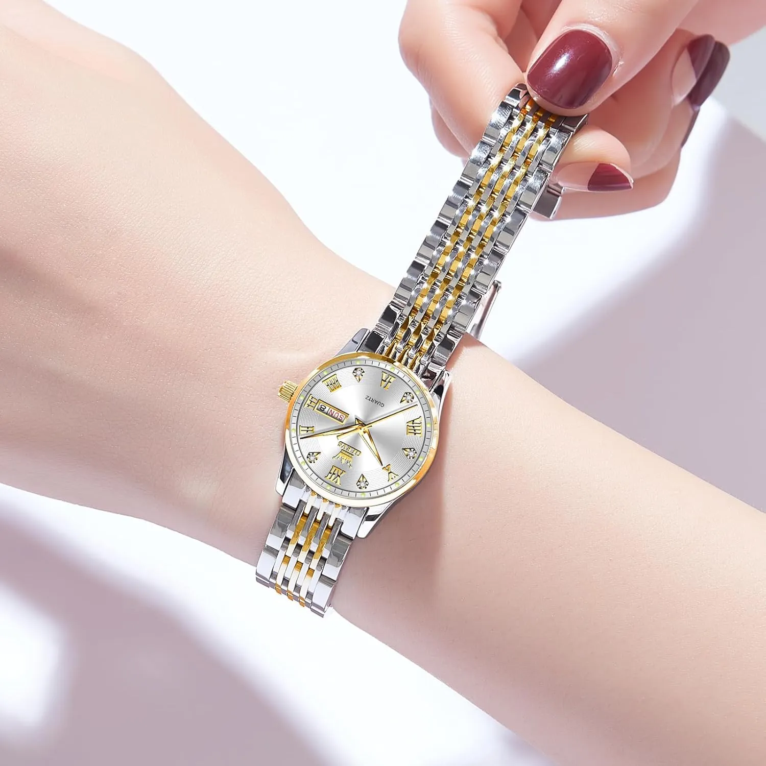 Watches,Women's Watch with Day and Date,Female Watch for Small Wrist,Gold Stainless Steel Watches for Women,Easy Read Ladies Wrist Watches Waterproof??Adjustable Strap sculpture suck rebel suffragist volume OLEVS Luxury Ladies 