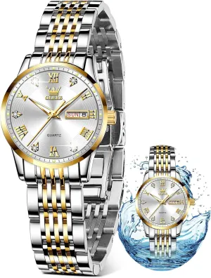 Watches,Women's Watch with Day and Date,Female Watch for Small Wrist,Gold Stainless Steel Watches for Women,Easy Read Ladies Wrist Watches Waterproof??Adjustable Strap sculpture suck rebel suffragist volume OLEVS Luxury Ladies 