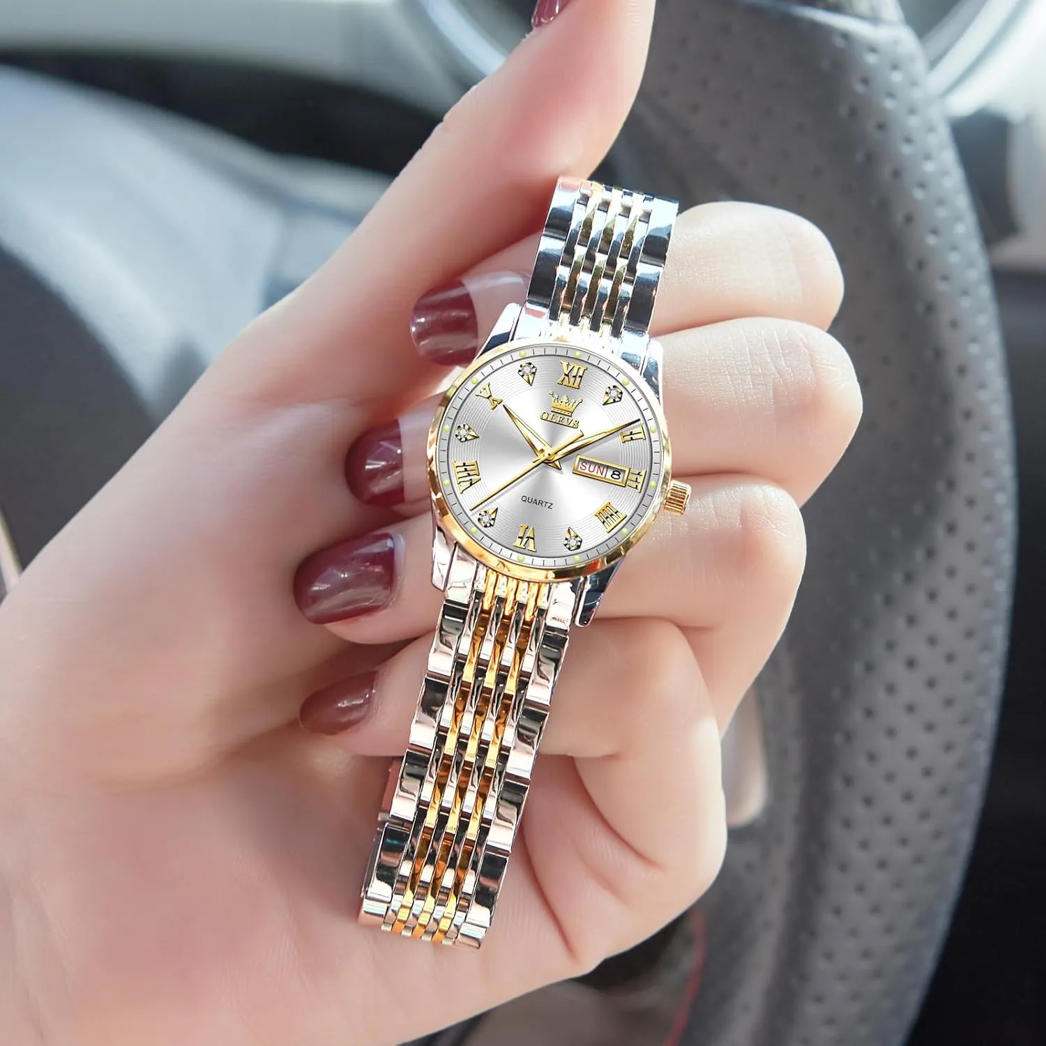 Watches,Women's Watch with Day and Date,Female Watch for Small Wrist,Gold Stainless Steel Watches for Women,Easy Read Ladies Wrist Watches Waterproof??Adjustable Strap sculpture suck rebel suffragist volume OLEVS Luxury Ladies 