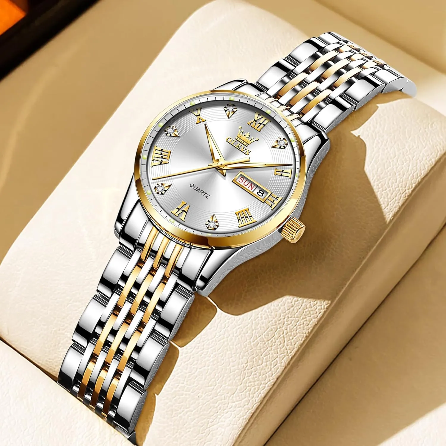 Watches,Women's Watch with Day and Date,Female Watch for Small Wrist,Gold Stainless Steel Watches for Women,Easy Read Ladies Wrist Watches Waterproof??Adjustable Strap sculpture suck rebel suffragist volume OLEVS Luxury Ladies 