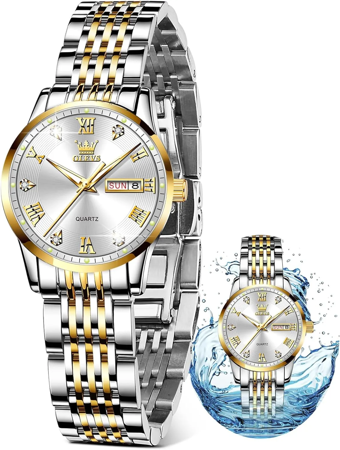 Watches,Women's Watch with Day and Date,Female Watch for Small Wrist,Gold Stainless Steel Watches for Women,Easy Read Ladies Wrist Watches Waterproof??Adjustable Strap sculpture suck rebel suffragist volume OLEVS Luxury Ladies 