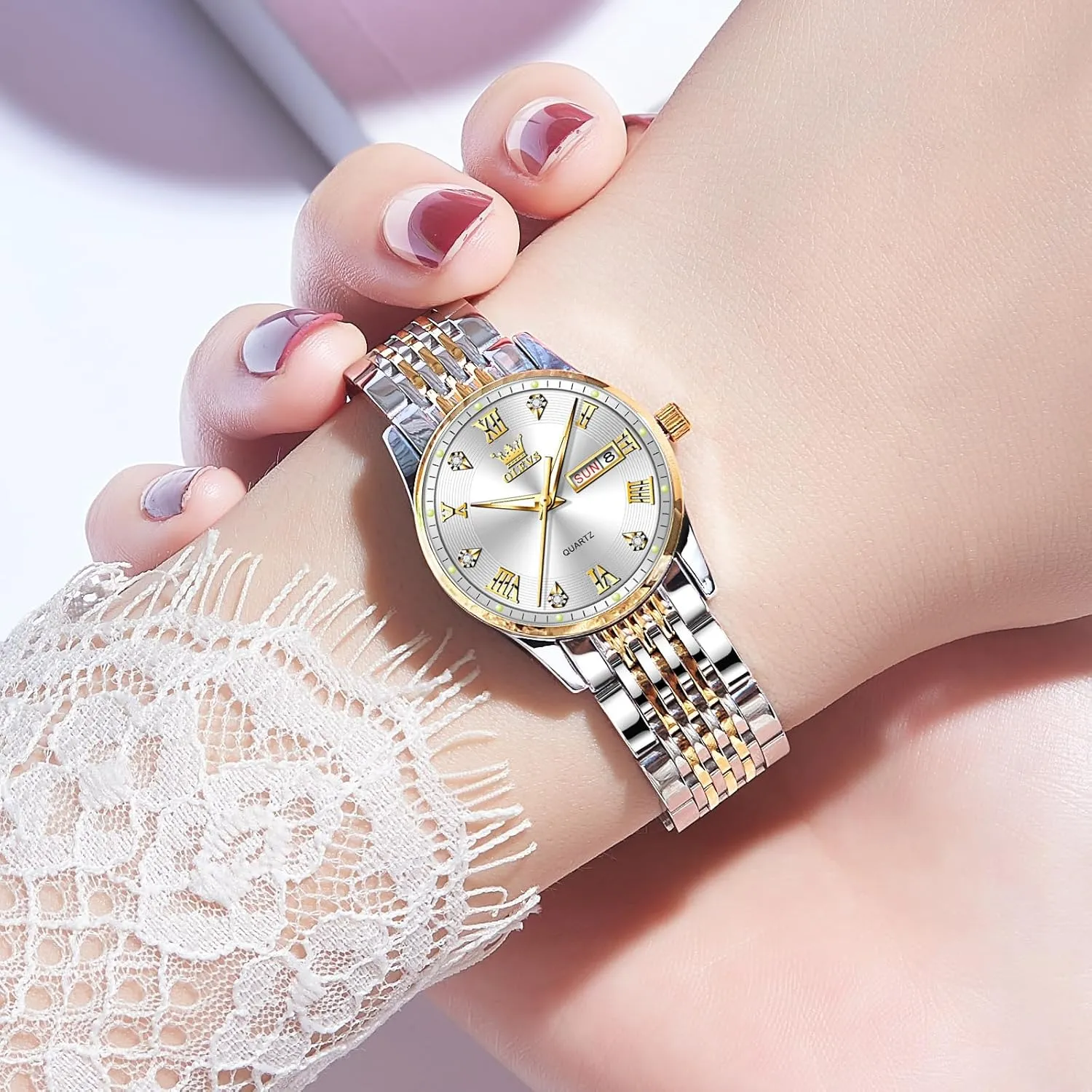 Watches,Women's Watch with Day and Date,Female Watch for Small Wrist,Gold Stainless Steel Watches for Women,Easy Read Ladies Wrist Watches Waterproof??Adjustable Strap sculpture suck rebel suffragist volume OLEVS Luxury Ladies 