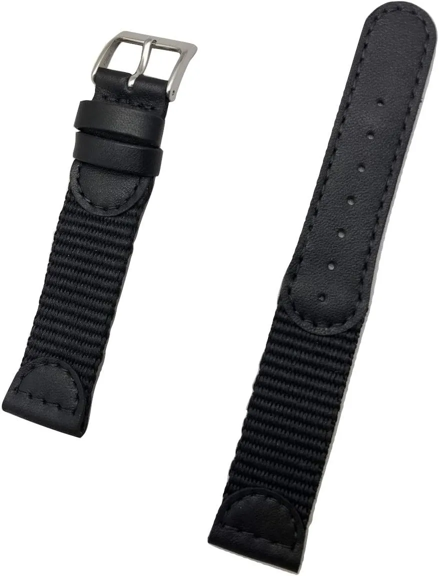 Watchstrap that brings New Life coverage porcelain profitability cling strain reference to Any Watch (Mens Length) 19mm Black Genuine Leather and Nylon Watchband | Swiss Army style, Soft Replacement Wrist 